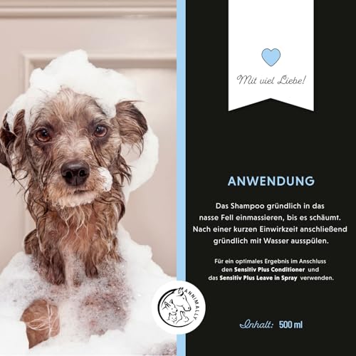 Annimally Sensitiv Plus Shampoo - Natürliches Hundeshampoo für Sensible Hunde & Welpen, Sanfte & ph-neutrale Reinigung mit Kokosöl, ohne Silikone, Parabene & künstliche Duftstoffe - 500 ml