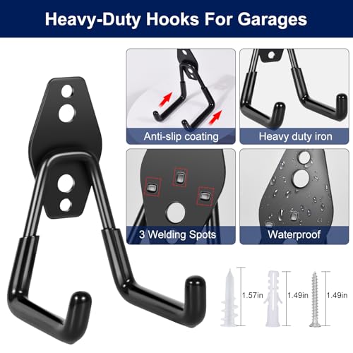 PVZZRKL 18 Pack Garage Hooks, Anti-Slip Coating, Hooks for Hanging Heavy Duty for Garages, Bicycles, Ladders, Gardening, Tools, Including 3 Organizing Straps by PVZZRKL - Image 3