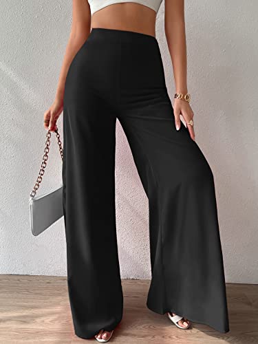 Image of GORGLITTER Women's High Waist Comfy Loose Trousers Business Office Long Wide Leg Pants
