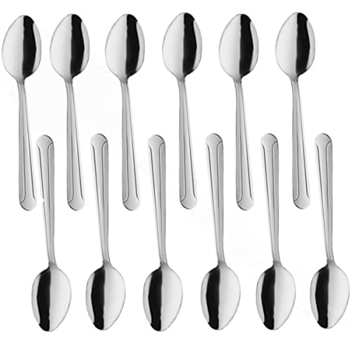 TrueCraftware-Set of 12 Stainless Steel Domilion Sugar Spoon- Stainless Steel Flatware Silverware Cutlery Kitchen Tableware Set for Home Restaurant for Stirring Coffee Dessert Ice Cream Cappuccino