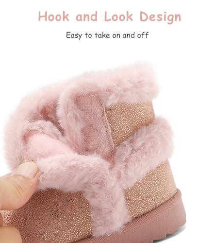 Image of Cubufly Toddler Little Girls Boots Warm Winter Kids Ankle Fur Lined Snow Shoes Non-Slip