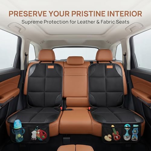 Image of SMART ELF Car Seat Protector, Thickest Padding and Non-Slip Backing 2Pack | Waterproof Car Seat Cover 2 Mesh Pockets for Baby and Pet, Easy to Install and Remove Folds for Storage, Sedan SUV Truck