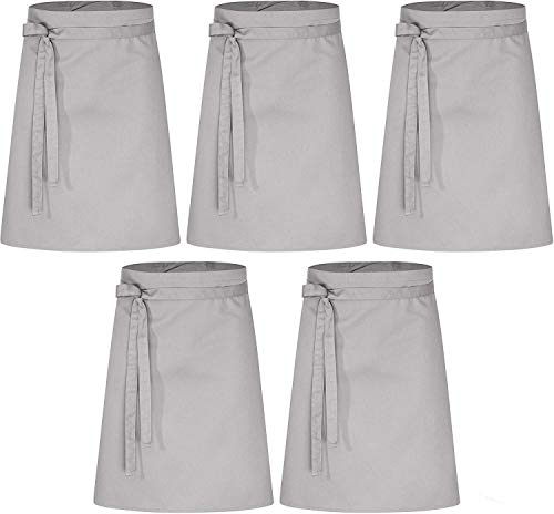 DESERMO Premium Delantal 60 cm x 80 cm (L x B) ? Delantal profesional de alta calidad para mujer y hombre ? Innovadora mezcla de algodón y poliéster ?, 35% algodón, 65% poliéster., gris, 5 unidades