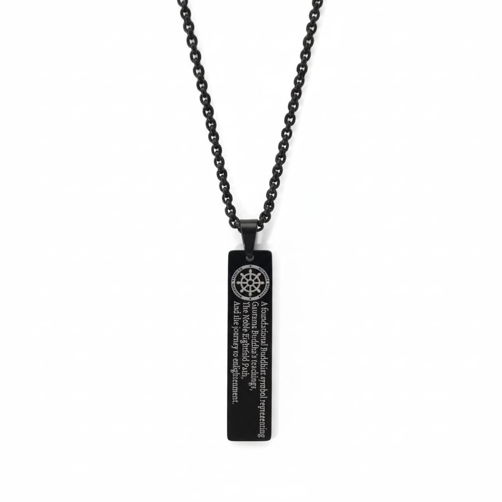 Gautama Buddha Engraved Pendant Necklace Stainless Steel | Spiritual Buddha Pendant with Chain for Men & Women | Peace & Meditation Jewelry Black S-PN-BC-SS-BL-BS45