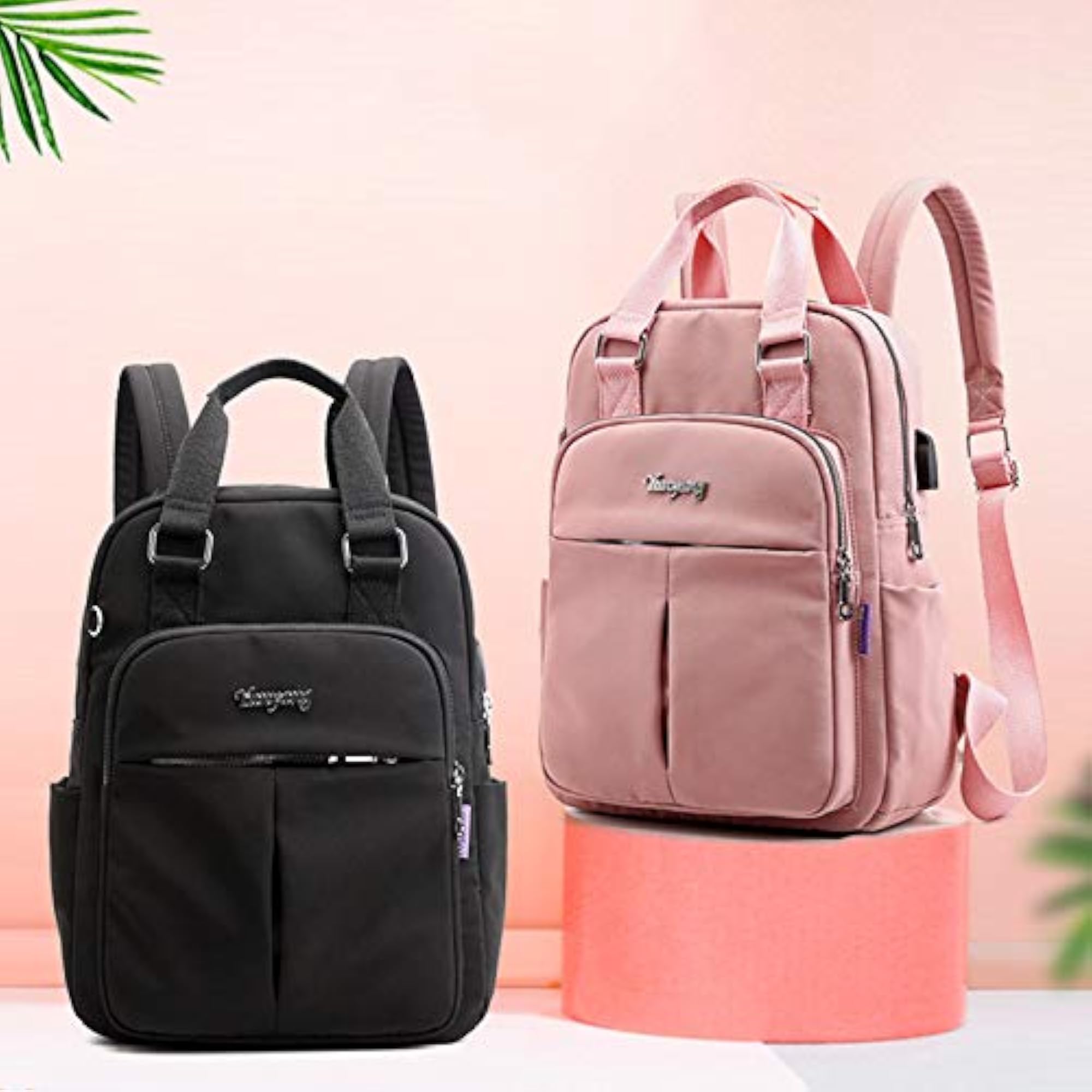 Women Large Capacity Solid Color USB Backpack for School