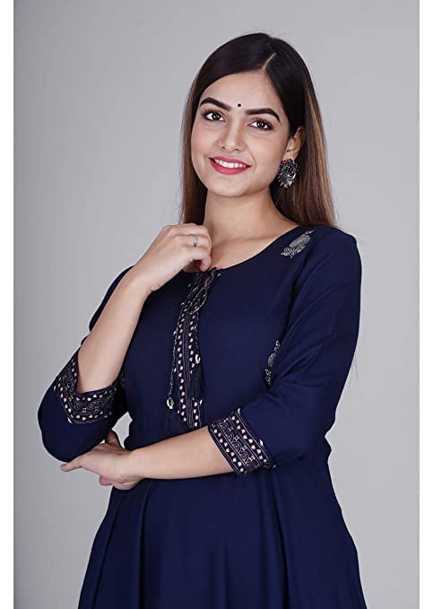 Image of JAYROSH Women's Embroidered Rayon Anarkali Kurta Gown | Flared Kurti for Women & Girls