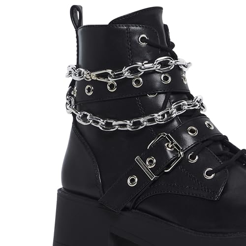 Dolls Kill Bad Girl Blues Platform Boots by Current Mood - Vegan Leather Boots with Buckles & Chain Link for Edgy Streetwear4