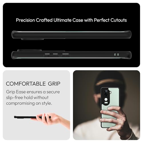 Image of KAPAVER Hybrid Back Cover Case Compatible with iQOO Z9s 5G (PC+TPU) (Black)