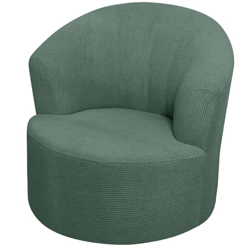 ZRCYXDW Swivel Barrel Chair Cover, Stretch Checkered Armchair Covers Round Tub Chair Covers Club Chair Slipcover for Hotel Dining Room Decorative-Green-1 Piece
