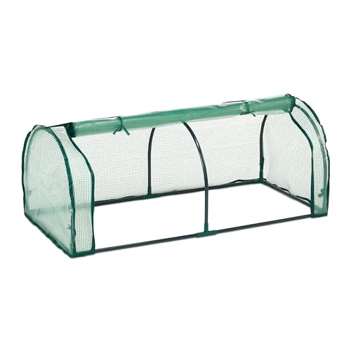 Relaxdays Frühbeet HxBxT: 50 x 128 x 60 cm PE-Folie Eisen Tür mit Reißverschluss Anzucht Hochbeet Abdeckung grün