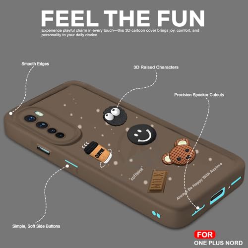 Image of AESTMO Back Case Cover | Cute Fun Cartoon 3D Ball | Coffee Silicone Case | Full Body Protection | Camera Protection Back Cover (Brown, OnePlus Nord)