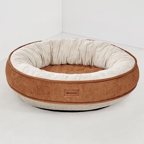 Deconovo Hundebett Flauschig Rund orthopädisches Hundekissen für mittelgroße Hunde Donut Kissen Ø 61 cm Hundekorb Waschbar Hundematte Rund Katzenbett abnehmbar, 61x61x15cm, Karamell