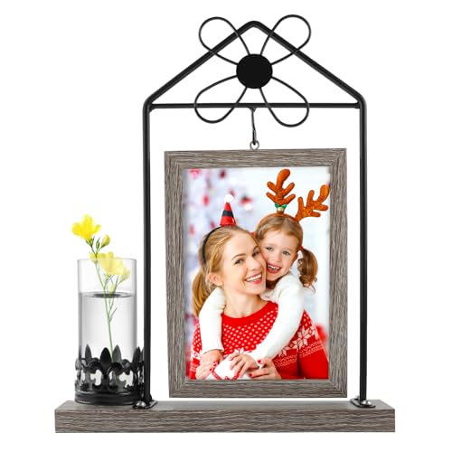 JTgugu 10x15cm Bilderrahmen Holz mit Vase und Metall Ständer Doppelglas...