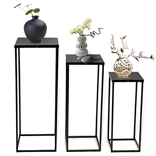 3er Set Säulentisch Blumenhocker Metall Eckig Satztisch Pflanztisch Industriestil Schwarz Cover