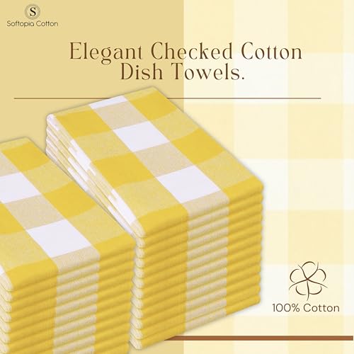 Image of Buffalo Check Kitchen Towels, 16x26 Inches, 4 Pack Plaid Tea Towels, Reusable Cotton Dish Cloths, Quick Drying, Absorbent Towel for Cooking, Drying Dishes, Lemon Yellow and White