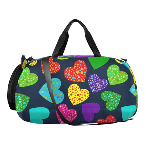 Dot Heart Colorful Kids Travel Duffel Bag for Boys Girls Overnight Weekend Tote Bag with Shoes Compartment for Beach Swim Trip2