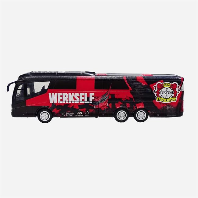 Bayer 04 Leverkusen Mannschaftsbus Modell – Offizieller Werkself Fanartikel Bus mit Rückzugfunktion – Metall Spielzeugbus ca. 25 cm – Bundesliga Fußball Fan Geschenk für Kinder & Sammler