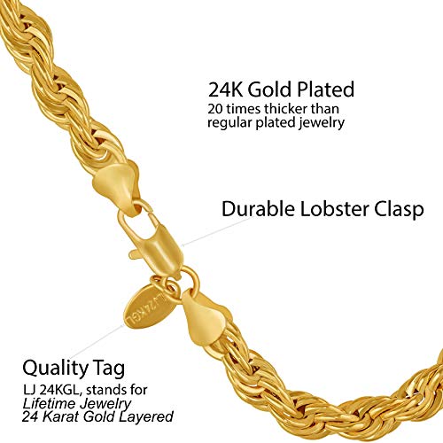 LIFETIME JEWELRY 7mm Rope Chain Bracelet for Men and Women 24K Real Gold Plated4