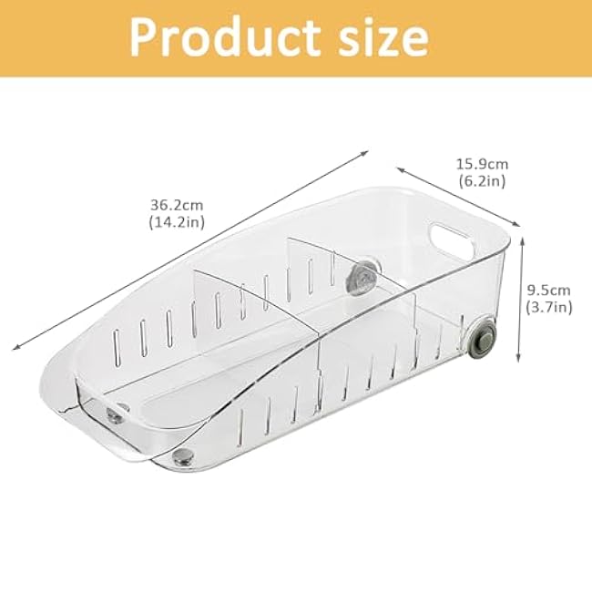 Pantry Organizers and Storage,Snack Container on Wheels - Rolling,Clear Food Storage Organizer with Dividers,Snack Organizer for Pantry Shelf,Kitchen Fridge Storing Organization Condiment,Pouche Food