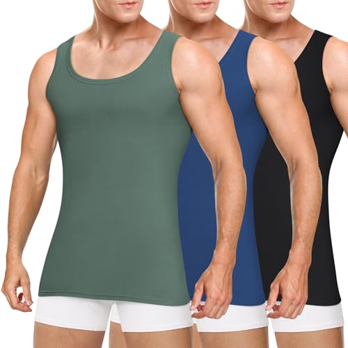 Gutable Unterhemd Herren Tank Top Männer Baumwolle Unterhemden Feinripp Tanktop Muskelshirt Herrenunterhemd Achselshirts Men Träger Shirts 3er Pack (1 Schwarz + 1 Marineblau + 1 Olive,S) 1