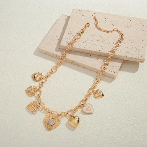 LILIE&WHITE Gold Heart Necklaces For Women With Different Heart Charms Gold Charm Sun Heart Necklace Coin Charms Fashion Jewelry Gift4