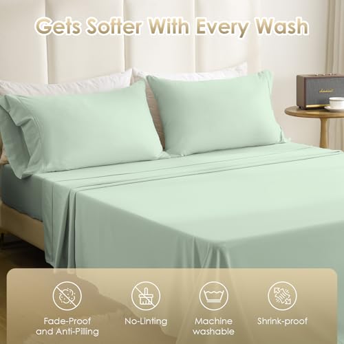 CozySmile California King Size Sheet Set - Luxury 4 Piece Breathable Soft Sheets for King Size Bed, 16" Deep Pocket Wrinkle Free Cooling Bedding Sheet and Pillowcase Set Cal King Size, Sage Green by CozySmile - Used condition - Image 6
