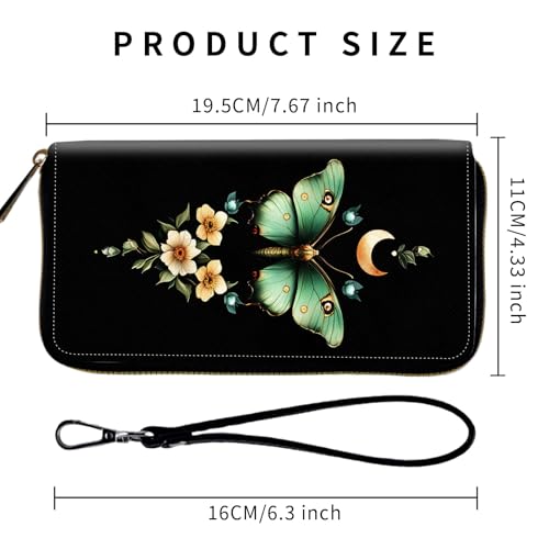 Wallet,Leather Long Wallet Suitable For Ladies And Teenagers - Detachable Wristband + RFID Travel Wallet With Card Slot - Butterfly Moon Flowers2