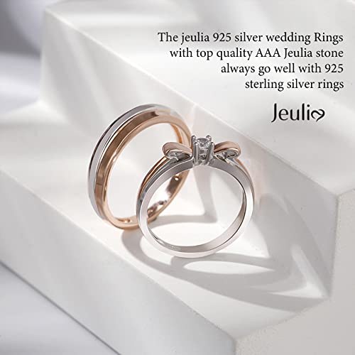 Jeulia Sterling Silver Couple Rings For His And Her Two Tone Bowknot Round Cut Matching Anniversary Wedding Diamond Ring Band Engraving Jewelry Set Valentine Day With Gift Box (Couple Rings, Customized) #TOP2