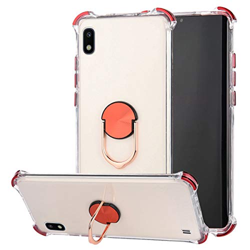 Robinsoni Case Compatible with Samsung Galaxy A10 Cover Silicone TPU Case Transparent Four-corner Airbag Drop-proof Case with Ring Clear Kickstand Cover Ultra Thin Bumper Shockproof Ring Case Red