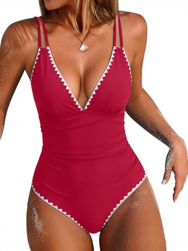 WODECASA One Piece Swimsuit for Women Deep V Neck Color Block Tummy Control Bathing Suits 2026