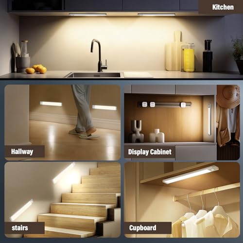 Bilonly Schrankbeleuchtung LED mit Bewegungsmelder - 1800mAh Unterbauleuchte Küche Licht Aufladbar mit Sensor, 25cm 40LEDs Unterbauleuchte für Kleiderschrank, Treppe - Dimmbar & USB | 2 Stück