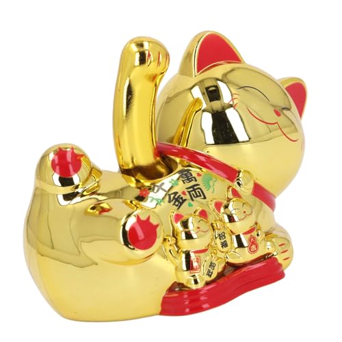 Solar Lucky Cat Solar Waving Cat Innovative Cute Auto Waving Arm Solar Powered Fortune Cat for Car Dashboard Checkout Counter Start Business (Gold)