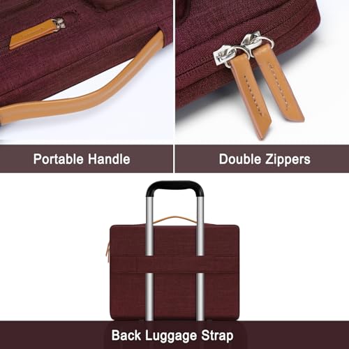 Image of MOSISO 360 Protective Laptop Case 13.3 inch, 13-13.3 inch Laptop Sleeve Compatible with MacBook Air /Pro 13 / Pro 14,HP Dell Acer ASUS,Side Open Carrying Case with 4 Zipper Pockets&Handle, Wine Red