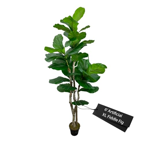 Cypress & Alabaster Handmade 6ft Oversized Fiddle Leaf Fig Ficus Lyrata Artificial Tree with...