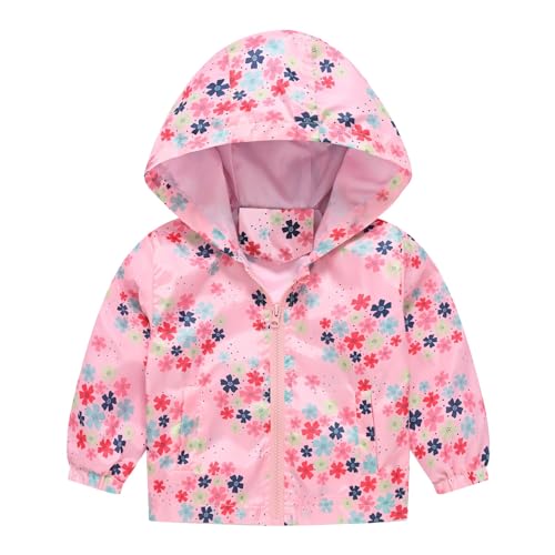 Kids Boys Girls Waterproof Jacket with Hat Cute Dinosaur Long Sleeve Zip-Up Lightweight Hooded Outdoor Raincoat