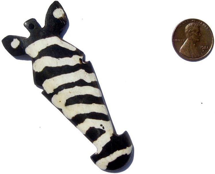 TheBeadChest Zebra Head Batik Bone Pendant 60-75mm Kenya African Black and White Handmade