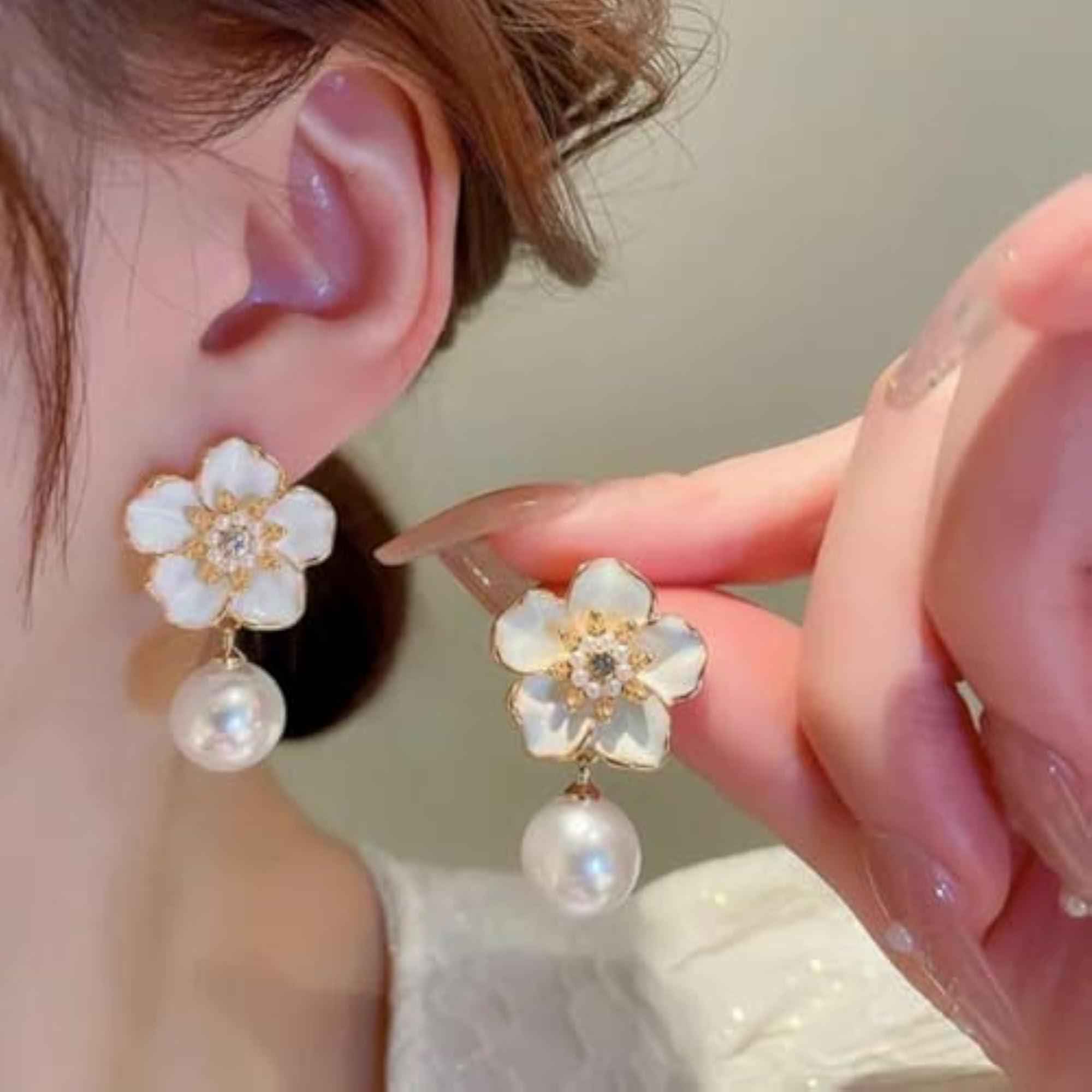 Floral Pearl-Accented Stud Earrings, Everyday Wear