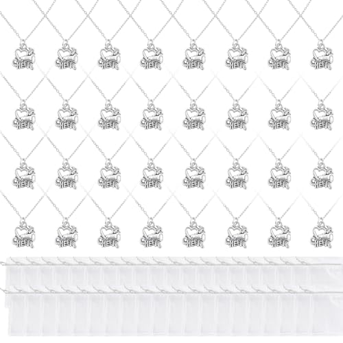 CONEHOY 32 Pcs Cheerleader Necklace with Cheer Bags Cheerleading Necklace Bulk Cheer Pendant Charm Cheerleader Gifts Sport Jewelry for Women Birthday Costume Accessories