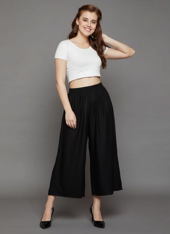 Image of Super Soft Viscose Rayon Flared Palazzo Pants for Women Stylish Wide Leg Straight Relaxed Fit Casual Ethnic Office Wear