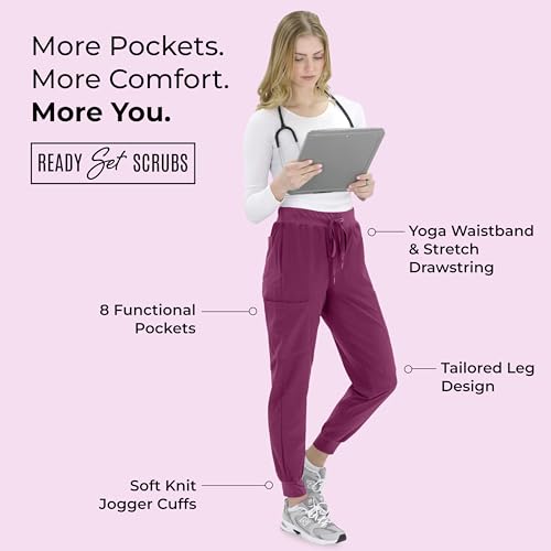 Image of READY SET SCRUBS - Scrub Pants for Women - 2 Pack - Cargo Jogger Pants Set with 8 Pockets - Yoga Waistband - Soft & Stretchy