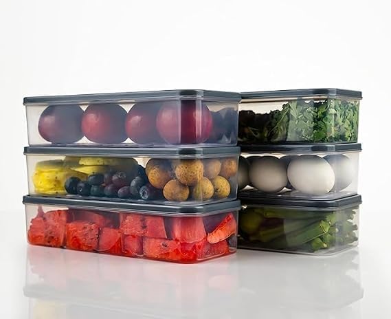 Image of Fridge Storage Containers (Pack of 6), Air Tight Containers for Kitchen Storage, Fridge Organiser Storage Boxes, Fridge Organizer, Fridge Storage Box, Keep Fruits Vegetables Fresher-1200 ML