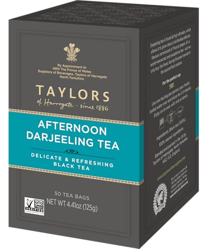 Image of Taylors of Harrogate Afternoon Darjeeling, Black Tea, Pillow Bags 50 Count (Pack of 6), Delicate, Sweet & Floral, Caffeinated, Enjoy Hot or Iced, 300 Teabags Total