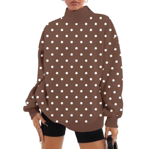 Women's Polka Dot Sweatshirts Ribbed Mock Neck Casual Oversized Clothing - image 6