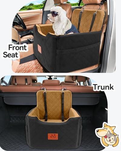 GL GLENSLAVE Dog Car Seat for Small/Medium Dogs Under 35lbs,Memory Foam Dog Booster Seats,Detachable and Washable Traval Pet Car Seat, Dogs Bed with 2 Safety Belts (Black/Coffee) - Image 5