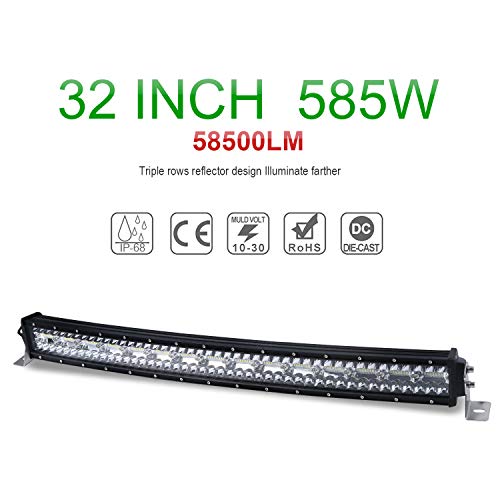 CO LIGHT LED Light Bar 32inch Curved Light Bar Stainless Steel Brackets Offroad Work Light Bar for Truck Jeep SUV UTV Boat, 5 Years Warranty