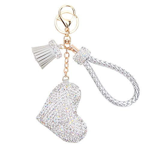 Fawziya Heart Keychains For Women Crystal Tassel Key Chains-Silver
