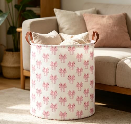 Image of 19.7 inch Laundry Basket,Dirty Clothes Hamper,Waterproof Storage Bin,Room Decor(Shimmer Bowknot)