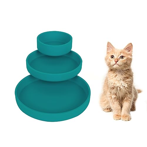 Lollanda -Futternapf für Katzen-3er Set,Silikon Futterschale,Trinkschale oval,Silikonnapf breit für Trockenfutter und Nassfutter (Dunkelgrün)