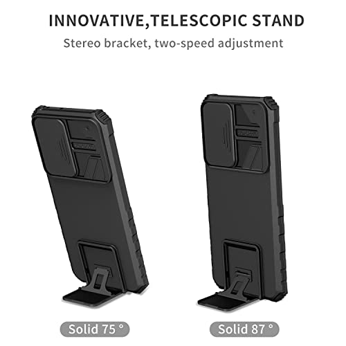 Image of ShieldTech Back Cover Case for Samsung Galaxy S21 Ultra 5G | Sliding Camera Shield | Stereoscopic Stand | Shockproof 360 Protection | PC + TPU Hybrid Mobile Phone Case for Samsung S21 Ultra | Black