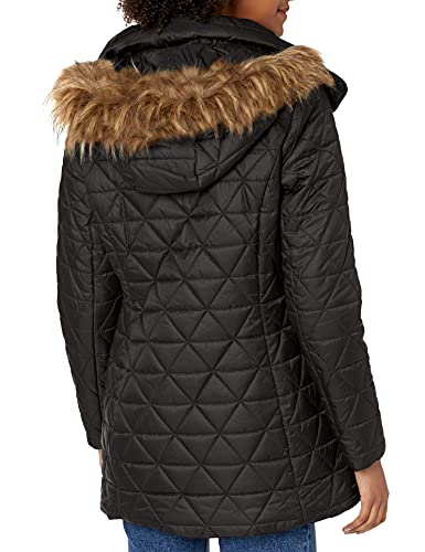 Marc New York By Andrew Marc Women's Chevron Quilted Down Jacket With Removable Faux Fur Hood, Black, Large #TOP1